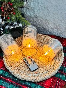 Pacote com 3 Velas de LED Cintilantes de Rena Acionadas por Bateria com Timer, Adequadas para Decoração Doméstica, Halloween, Dia dos Namorados, Natal, Casamentos, Festas, Decoração Doméstica e Eventos Festivos