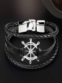 1 pieza Brazalete de joyería punk a la moda, brazalete de aleación con volante de barco trenzado, brazalete para estudiantes y parejas