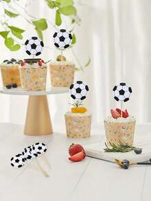 100 件/套足球俱乐部杯主题蛋糕装饰竹签水果串派对装饰品 - 彩色 - 查看 5
