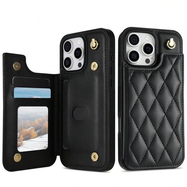 Luxury Leather Wallet Case With Credit Card Holder For Galaxy S25 S24 S23 S22 Ultra Plus A14 A15 Card Slots Leather Magnetic Clasp Kickstand Shockproof Cover For IPhone 16e 16 15 14 13 12 11 Pro Max
