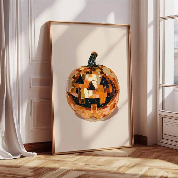 1pc, Beige Aesthetic Disco Pumpkin Digital Wall Art Print, Gorgeous Disco Ball Orange Pumpkin, Cute Halloween Party Decorations, Scary Season Posters, Fall, Wall Art With Frame, Wall Arts, Posters, Canvas Material (Optional Frame) , Halloween Gifts, Special Gifts, Home Decor, Kitchen Decor. Living Room Decorations, Bedroom Decorations, Office Decorations, Trick-Or-Treating Halloween Decor Fall Decor