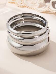 3 件套奢华优雅女士圆形手镯套装，适合晚会/约会 - 銀色 - 查看 5