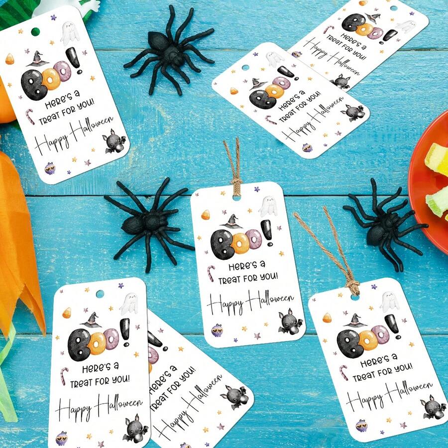 50pcs Happy Halloween Gift Tags With Jute Rope, Cute Ghost And Bat Pattern, Suitable For Party Decoration, Gift Wrapping And Handmade Hanging Tags, Halloween Party Decoration - Multicolor - View 1