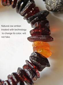 Natural Baltic Raw Amber Bracelet Elastic Therapy Gemstone Bangle Jewelry Indie Stylish Calm And Peace Accessorize Fossil Resin Energy Gift For Couple's Presents For Man And Woman