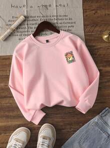 Tween Girl Casual Graphic Print Crew Neck Long Sleeve Sweatshirt, Autumn/Winter