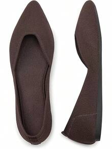 Womens Flat Shoes Classic Pointed Toe Flats Knitted Dress Shoes Soft Comfortable Dressy Flats Women - 6042咖啡 - 查看 2