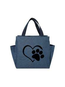 1 Pc, Heart & Paw Pattern Printed Insulated Bento Bag, Reusable Large Capacity Lunch Box Bag, Suitable For Office Workers And Travelback To School School Stuff Bag For School Lunch Bag For Women Cooler Bag Picnic Accessories School Accessories Lunch Box For School - Multicolor - View 13