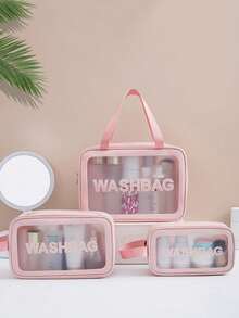 3个/1个大容量防水化妆包，透明便携设计，双手柄 - 非常适合存放化妆品和洗漱用品。化妆包，化妆品收纳包，洗漱包，化妆袋，旅行包，返校必备。PVC透明化妆包，洗漱包，便携式防水化妆品旅行包，大容量多功能，可悬挂洗漱包，资料包，行李包，手提包，内衣包，鞋袋，衣物收纳包，护肤品收纳包，女士旅行收纳包，美容工具收纳包，洗漱包