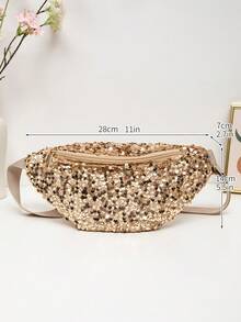 1 件绗缝拉链封口 PVC 闪光腰包/胸包，休闲夏季风格，适合女性户外、旅行、派对、宴会