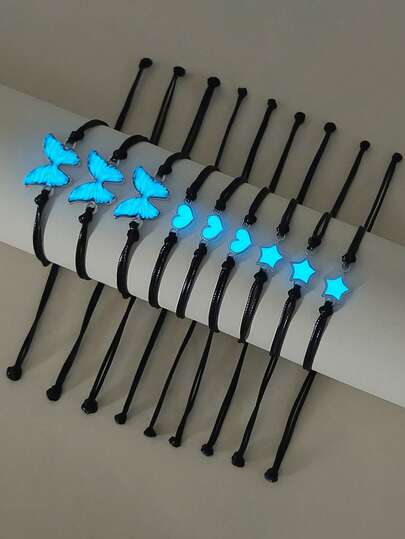 ATLVXJL 9pcs/Set Glow-In-The-Dark Butterfly, Heart, Star Shaped Friendship & Family Bracelets For Women, Fashion Jewelry Set, Casual Accessories Suitable For Daily Wear And Holiday Gifts