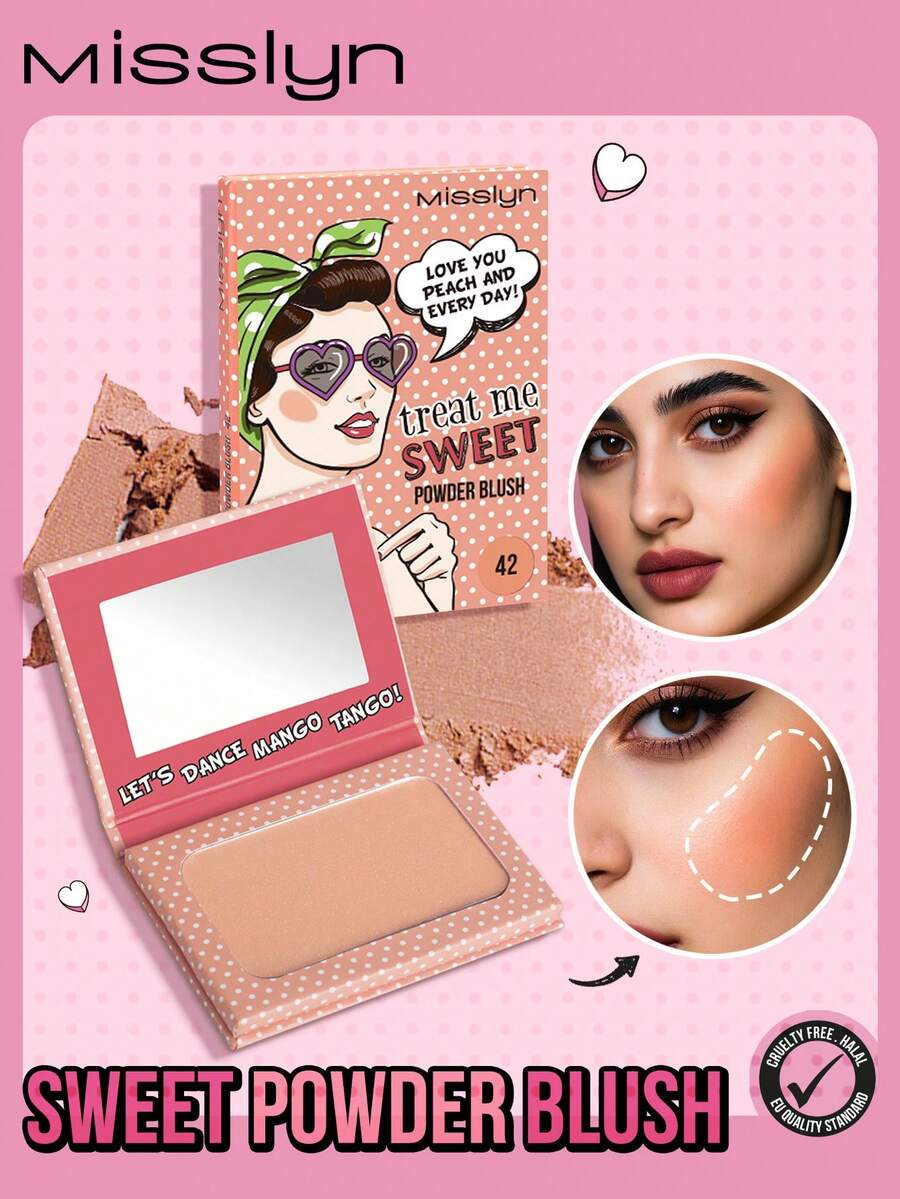 Misslyn Treat Me腮红粉，丝滑质地，哑光或珠光色可选，提亮肤色，内置镜子，自然哑光妆效，持久显色