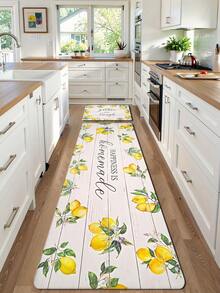 1pc Lemon Pattern Flannel Kitchen Mat/Rug, Soft & Comfortable, Easy Care, Machine Washable, Suitable For Kitchen, Bathroom, Study, Entrance, Helps Relieve Visual Fatigue, Adds A Relaxed Atmosphere To Your Room - Multicolor - View 4