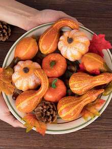 50/166Pcs-Artificial Pumpkins Fake Pumpkins, Autumn Harvest Faux Pumpkin Set For Home Decor, Fall Pumpkins Decor Set, Mini Artificial Gourd Maple Leaves Acorns Decorations For Home, Wedding, Fall Centerpieces Decor, Halloween, Thanksgiving, Harvest Farmhouse Table Tiered Tray Set, Seasonal Holiday Decoration Best Supplies Fall Decor Autumn Decor Halloween Decor Room Decor Christmas Decorations Home Christmas Gifts Christmas Decor - Multicolor - View 2