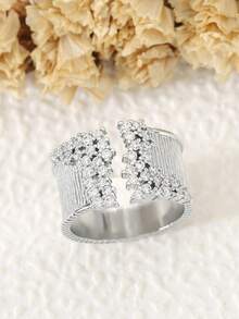 時尚寬銅戒指，鑲有微鑲正方形立方氧化鋯石，適宜女士日常佩戴，或作為婚禮/訂婚/珠寶禮物 - 金黃色 - 查看 5