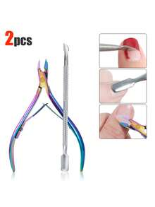 8/6/5/4/3/2/1 件套不锈钢修甲套装，包含指甲钳、指甲剪、指甲护理工具、角质去除器、指甲推，适用于修甲和足疗 - 彩色 - 查看 14