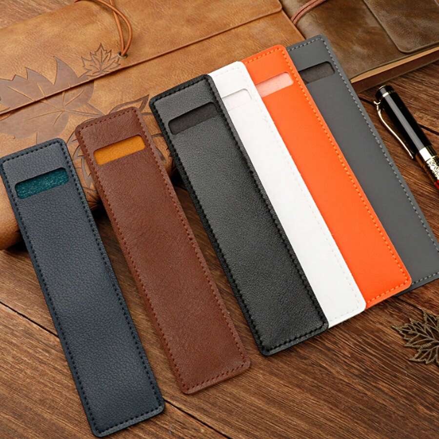 1 件复古 PU 笔袋，简约风格收纳袋，学生文具笔/铅笔盒，学校用品，返校 - 彩色 - 查看 1