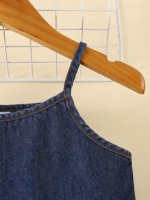 Conjunto de verano para niña - Top corto de volantes sin mangas con shorts vaqueros casuales desgastados, elegante y versátil, apto para viajes de verano, playa o uso diario