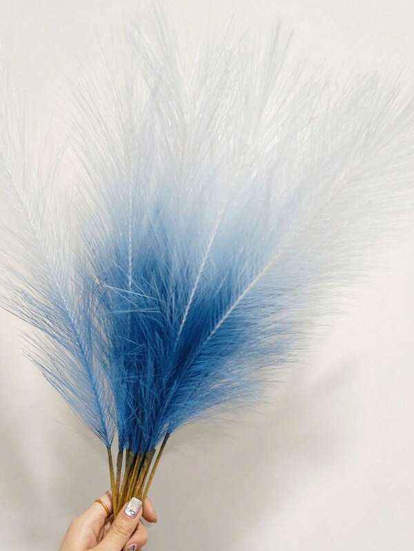 12 pièces/set Décor en faux pampas bleu Herbe de soie artificielle Pompas Floral Décor Boho Herbe artificielle moelleuse Pompons Branches d'herbe de pampas réelles fausses Remplissage de vase Arrangement floral pour la maison, le salon, la cuisine, le mariage, le remplissage de vase Décor de style campagnard