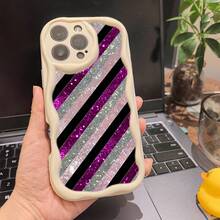 Funda para teléfono 1PC Patrón de Rayas Flash Negro Púrpura Rosa, Moda, Teléfono Móvil Llamativo Brillante, Adecuado 16/ 15/ 14/ 13/ 12/ 11/ X/ Xs - Blanco - Ver 4