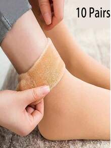 1/2/5/10 Pairs Solid Color Pattern Women Unisex Couples Mid-Calf Socks Winter Holiday Gifts, Fall Socks - Multicolor - View 13