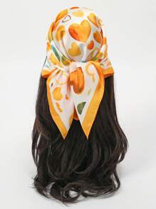 1 件心形印花头巾，新款时尚女士发巾，舒适柔软面料，适合日常佩戴 - 彩色 - 查看 7