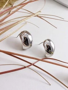 "Geometric Mirrored Silver Earrings – Modern Minimalism With A Futuristic Touch" - Bạc - Xem 1