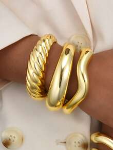 3pcs/1pc Vintage Fashion Exaggerated Oversized Malachite Color System Brown Resin CCB Thick Cuff Bracelet Set, Personalized Minimalist High-End Adjustable Stackable Jewelry Suitable For Women Men, Party, Daily Matching (Random Pattern) - Multicolor - View 3