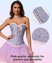 Corset Tops For Women, Bustier Shapewear Lingerie, Lace Waist Push Up Bodysuit - Màu xanh lam - Xem 3