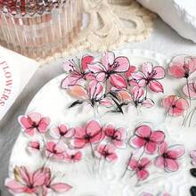 15 件透明花朵贴纸，用于剪贴簿 PET 花卉贴纸，彩色复古工艺贴纸，用于日记剪贴簿，透明花朵贴花，适用于学校用品，返校