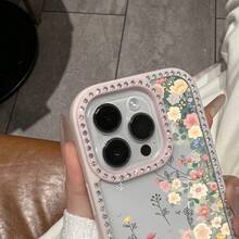 1PC Brand-New Solid-Color Bezel Diamond-Encrusted Phone Case, With Colorful Flower Patterns, Shockproof And Drop-Resistant. It Is Suitable For Mobile Phones 16, 15, 14, 13, 12, 11 Pro Max Plus And Is The Best Choice For Personal Use Or As A Gift