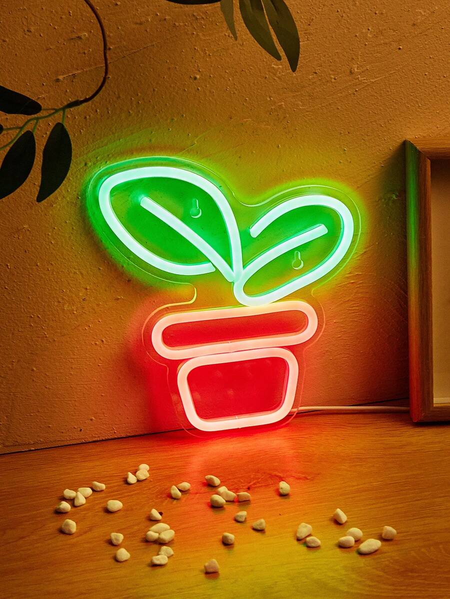 1pc LED Backboard Neon Sign Light, Plant 5V USB Power Supply, With On-Line Switch - Pink+Green - View 1