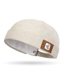 Casquette sans bord avec patch en velours côtelé, chapeau plat de style rétro moto, casquette dôme unisexe style hipster pour le printemps et l'automne - A - Voir 9