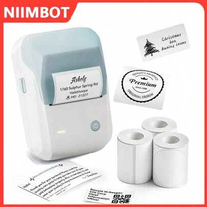  מדפסת תרמית ניידת מיני Niimbot B1 מדפסת כיס עם דבק עצמי, מכונת תוויות, Bluetooth, Niimbot B1