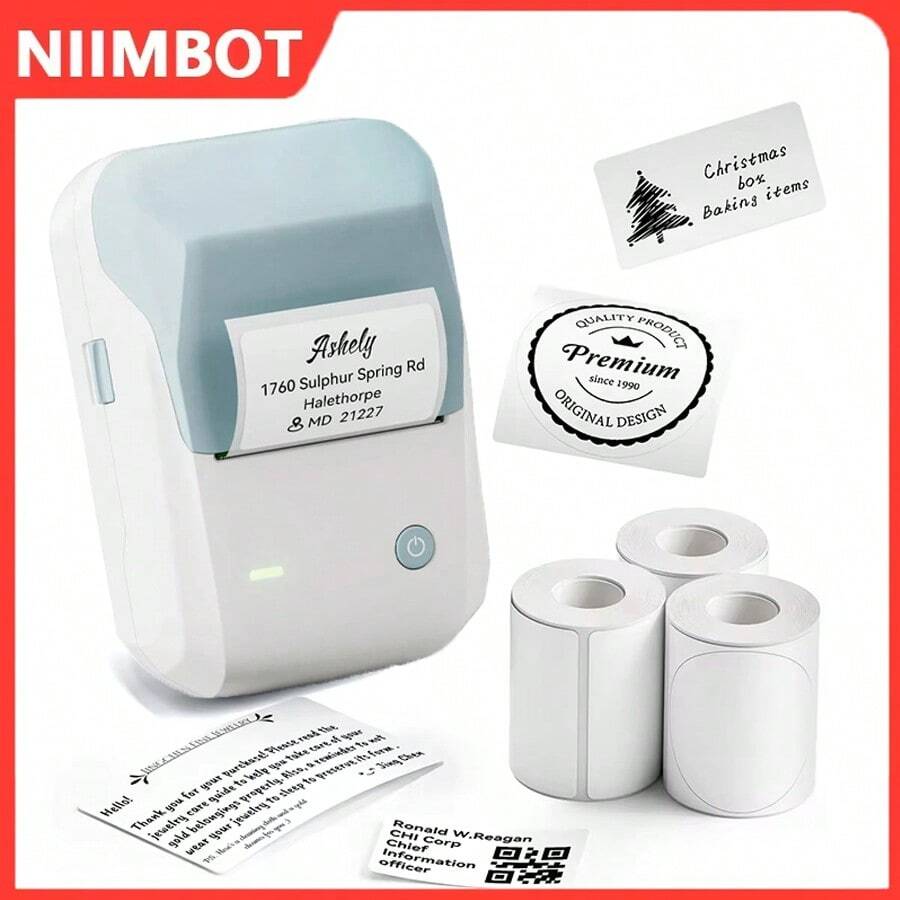 Niimbot B1 迷你便携式热敏打印机不干胶标签机口袋打印机标签机蓝牙 Niimbot B1 - 藍色 - 查看 1