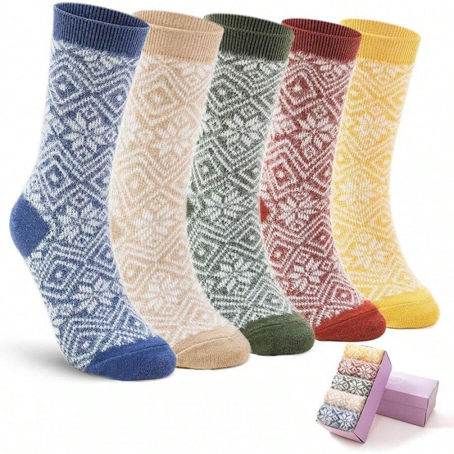 SISOSOCK 5 Pairs Fuzzy Soft Cozy Fluffy Socks Women, Casual Thick Plush Comfy Sleep Socks, Warm Winter Gifts Women - 多色-lb-3 - 查看 1