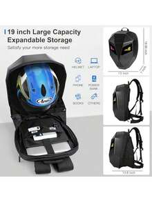 Mochila de motocicleta Gelrova Knight LED, maleta de estilo urbano de 48.26 cm de PVC, bolsa para laptop con carga USB, sin batería, ideal para salir - Gran maleta rígida para moto - Negro - Ver 8