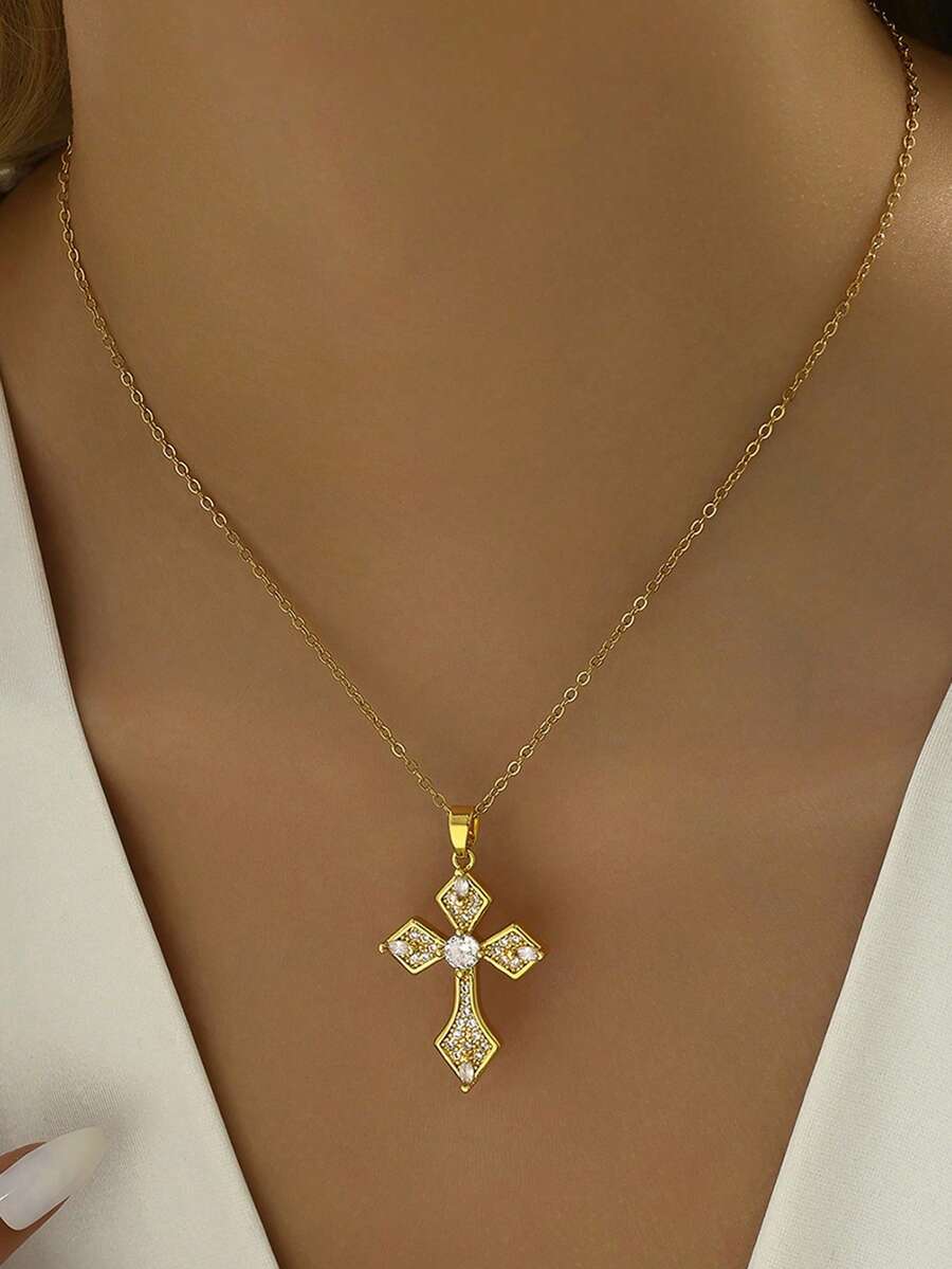 Nooxian 1 chiếc vòng cổ thánh giá bằng đồng Zirconia dành cho nữ