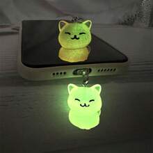 1pc Glow-In-The-Dark Resin Smiling Cat Pendant Phone Dust Plug Charm, Phone Decoration