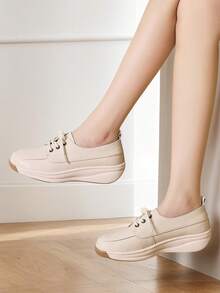 Sepatu Sneakers Kasual Sol Tebal Baru untuk Wanita, Model Low Top Bertali, Ringan, Nyaman, Serbaguna, Anti Selip, Tahan Lama, Musim Semi dan Gugur - Krem - View 6