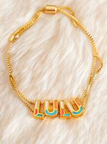 1 Peça Pulseira Personalizada Customizada com Nome Estilo Europeu e Americano em Ouro 18k, Pulseira de Algema Personalizada com Nome, Pulseira Minimalista, Estilo Acadêmico, Aplicação de Letra, Temporada de Volta às Aulas, Presente para Estudantes, Amigos e Melhores Amigos