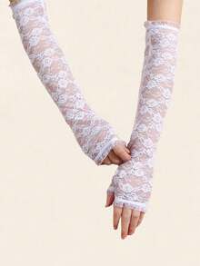 1对女士玫瑰花网纱袖套，适合节日穿着，秋季女装，情人节配饰 - 粉色 - 查看 9