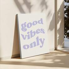 1Pc Framed Wall Art Good Vibes Only Retro Purple Canvas Poster Paintings Ideal Gift For Living Room Bedroom Corridor Wall Decor Room Decoration Ready To Hang - Multicolor - View 3
