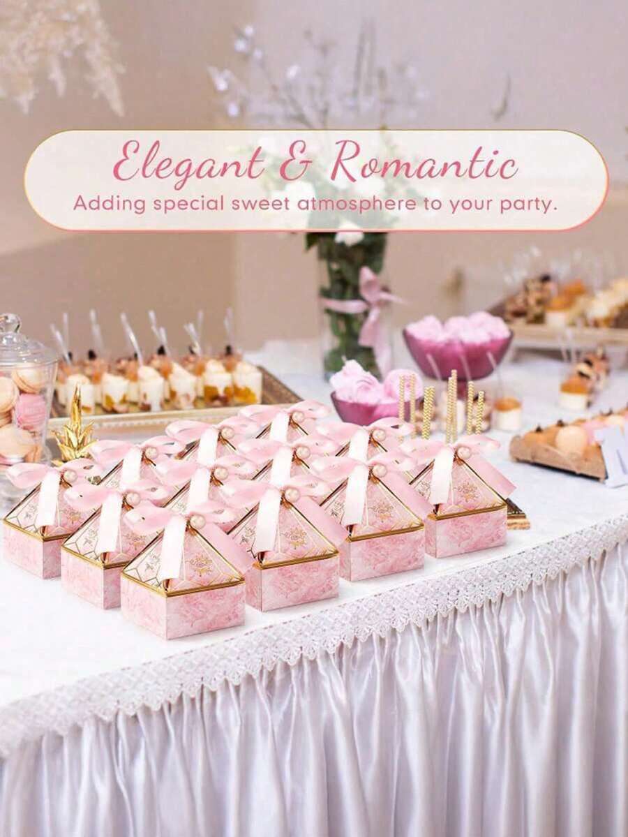 10/20个/包派对礼盒纸质糖果盒配丝带，适合小礼物，圣诞节，婚礼回礼盒，圣诞糖果盒方形，带盖小礼盒，适合派对，回礼，婴儿，洗礼，新娘手工制作招待客人的神秘盒子