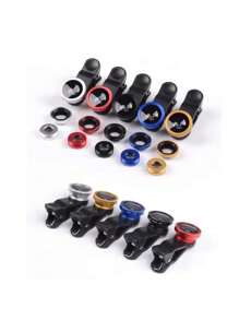 3-in-1 Fisheye-lens voor smartphones, speciale effectenlens met vergrootglas, Fisheye, groothoek en macro, 5 willekeurige kleuren