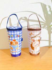 1pc Cute Big Eyes Drawstring Closure Water Bottle Bag, Shoulder Cross-Body Net Mesh Bottle Holder - Multicolor - View 3