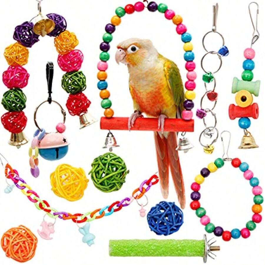LD 12 Packs Bird Swing Toy Parrot Toys Hanging Bell Bird Cage Toys For ... - Macaw Bird Toys For Cages