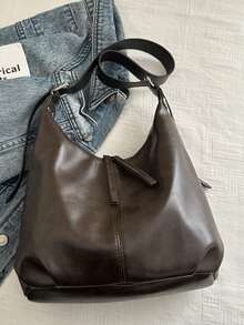 复古大容量柔软纯色女士单肩包，百搭斜挎包，手提包，女士流浪汉单肩包，大容量吊带斜挎包，手提包，休闲工作包