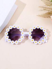 1 Pair Women's Daisy Flower Round Glasses,Cute Personalized Glasses,Fashion Decorative Eyewear,Party Glasses, For Party, Ball, Birthday, Hawaiian Beach Vacation Fashion Fashion Glasses