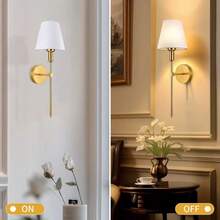 Modern Golden Or Black Hardwired Wall Sconces Set Of 2 Slim With White Fabric Shade,Wall Lighting For Bathroom Vanity Mirror Living Room Dining Entryway Fireplace Mantel Theater Room Bedside - 2 đèn tường vải Mỹ - Xem 4