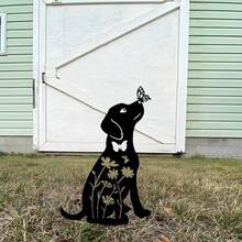 1pc Ornamental Garden Stake, Creative Metal Cute Dog And Butterfly Shaped Yard Decor, Home And Living, Outdoor And Garden, Patio And Garden Decor, Suitable For Outdoor Activities, Home Events, Birthday, Wedding, Party, Etc.